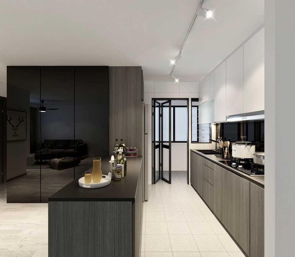 Contemporary Kitchen with Countertop and Homogeneous Tiles