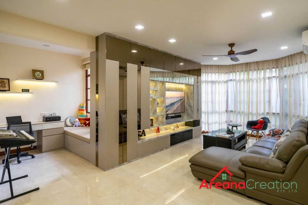 Modern Living Room with Homogeneous Tiles and Marble Floor