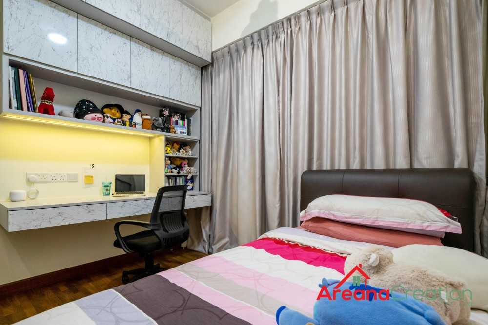 Modern Bedroom with Bookshelf and Cove Lighting