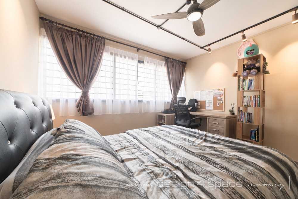 Asian Bedroom with Queen Bed and Flooring