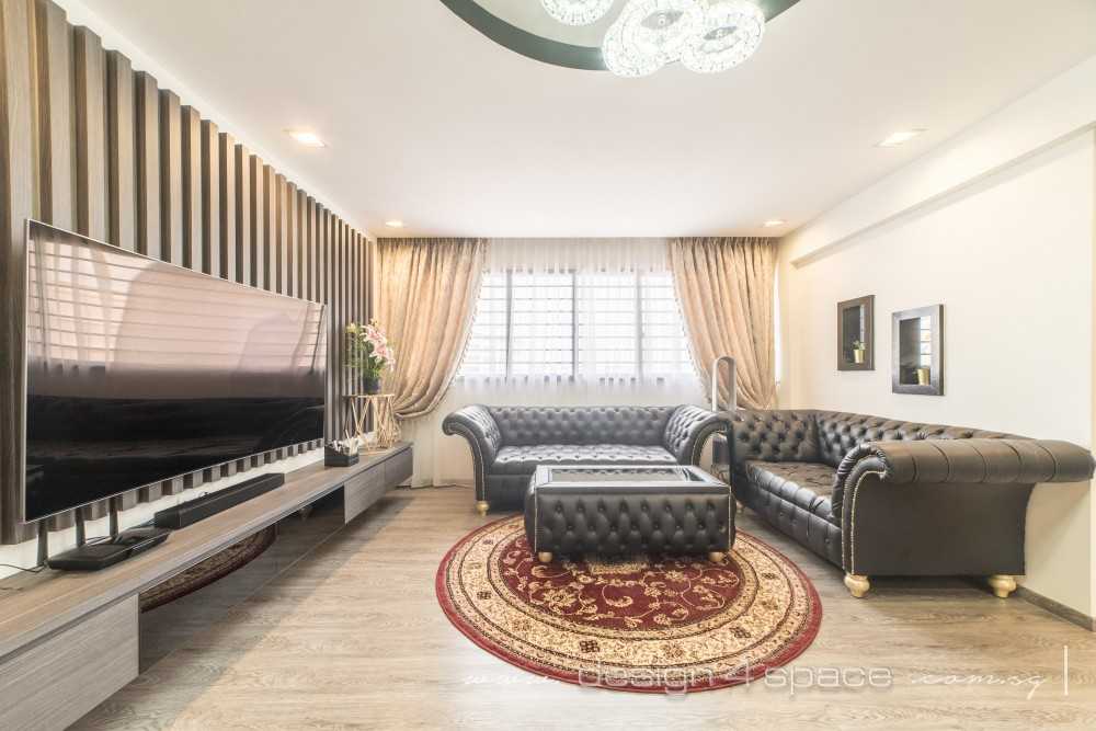 Asian Living Room with TV Console and Feature Wall