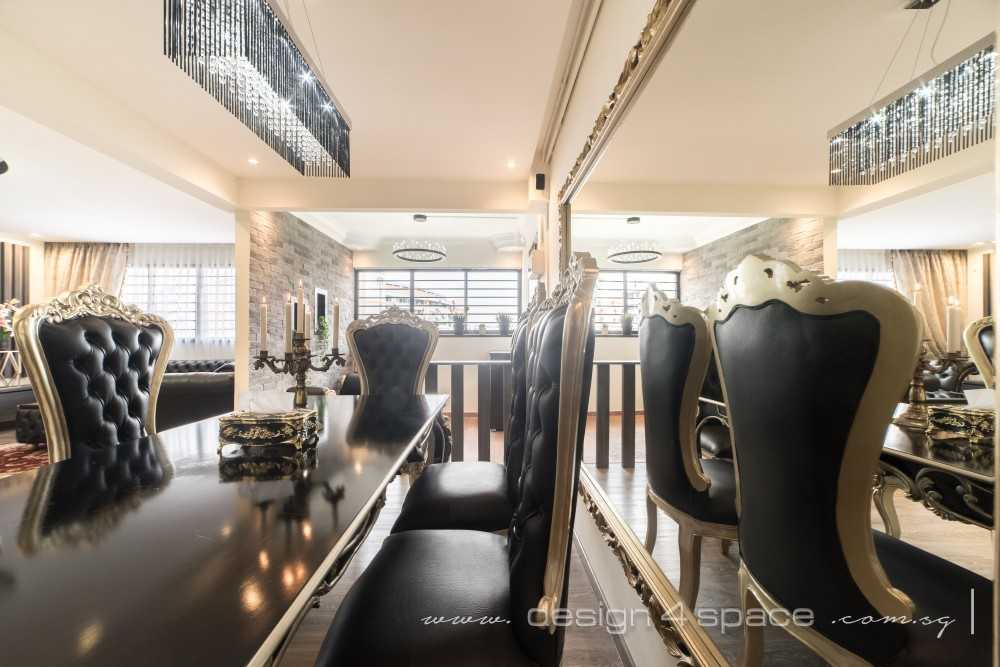 Asian Dining Room with Cove Lighting and Chandelier