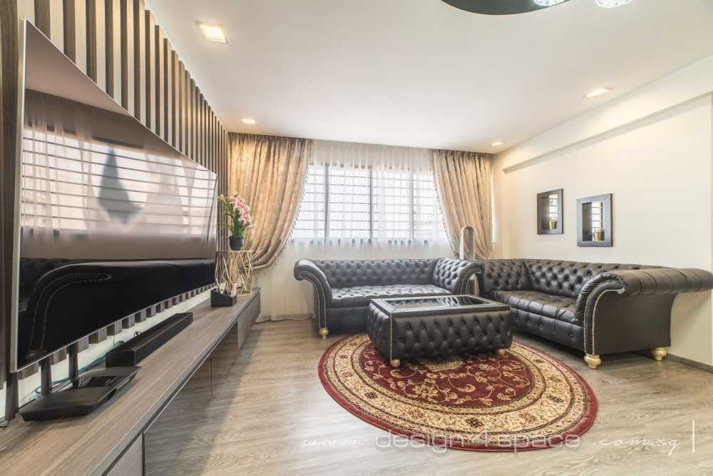 Asian Living Room with TV Console and Feature Wall