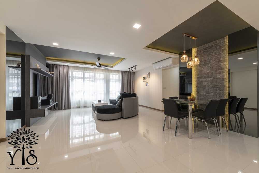 Modern Living Room with Homogeneous Tiles and Feature Wall
