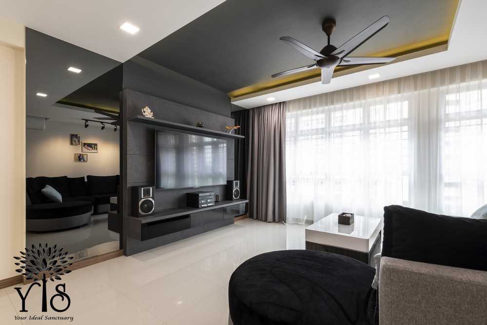 Modern Living Room with Homogeneous Tiles and TV Console