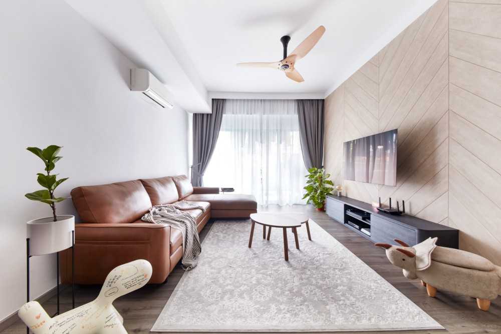 Modern Living Room with Feature Wall and Ceiling Fan