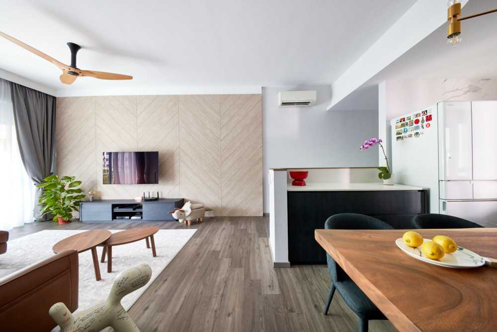 Modern Living Room with Feature Wall and Ceiling Fan