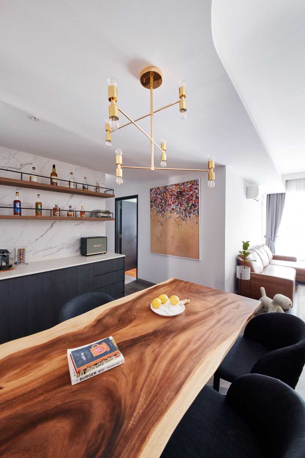 Modern Dining Room with Drop Light and Dining Table