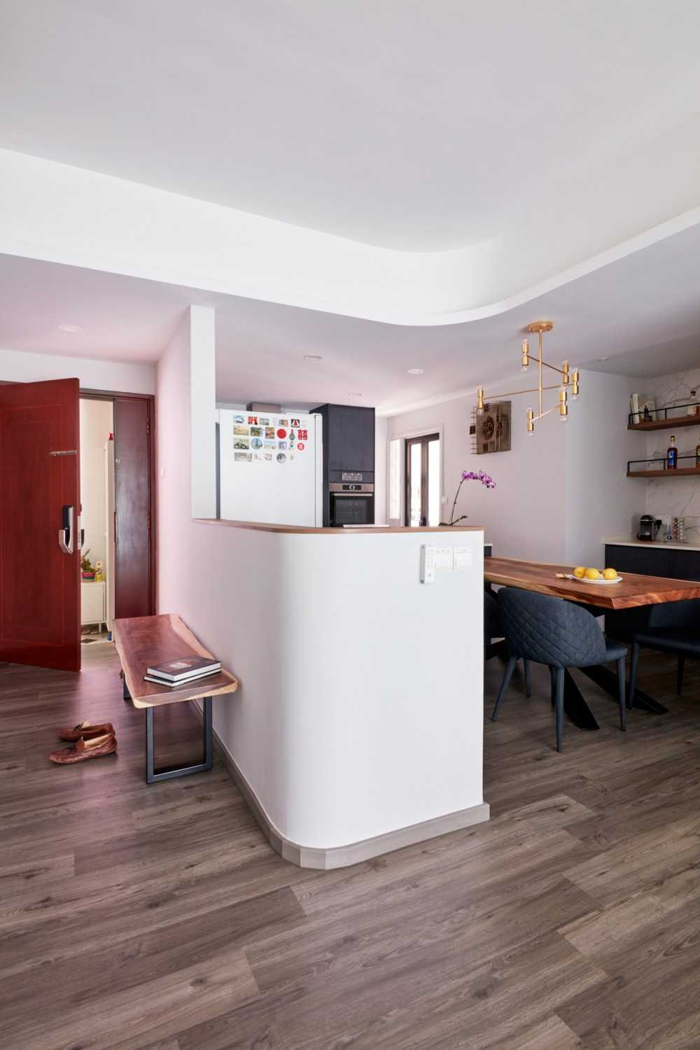 Modern Entryway with Wood Flooring and Seating Bench
