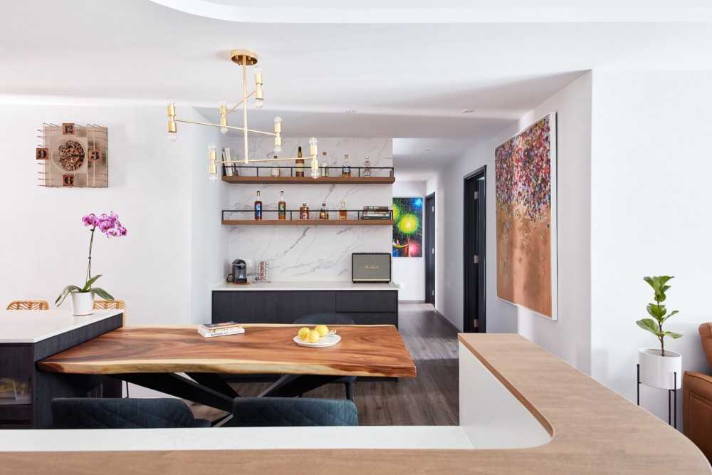 Modern Dining Room with Drop Light and Seating Bench