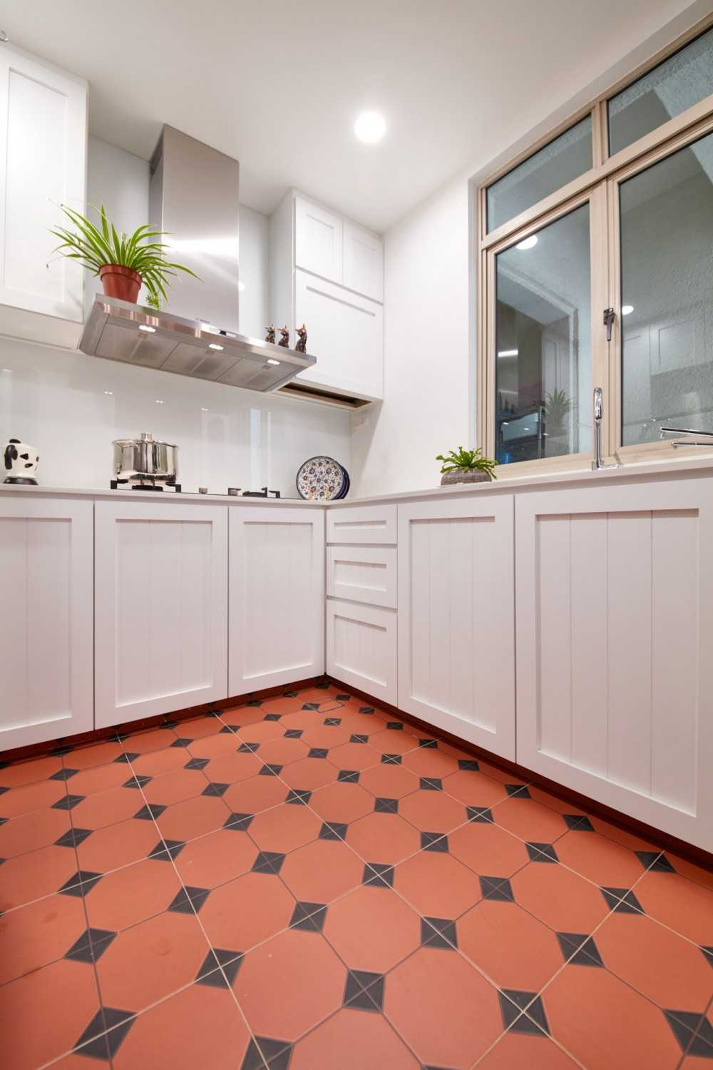 Country Kitchen with Countertop and Kitchen Window