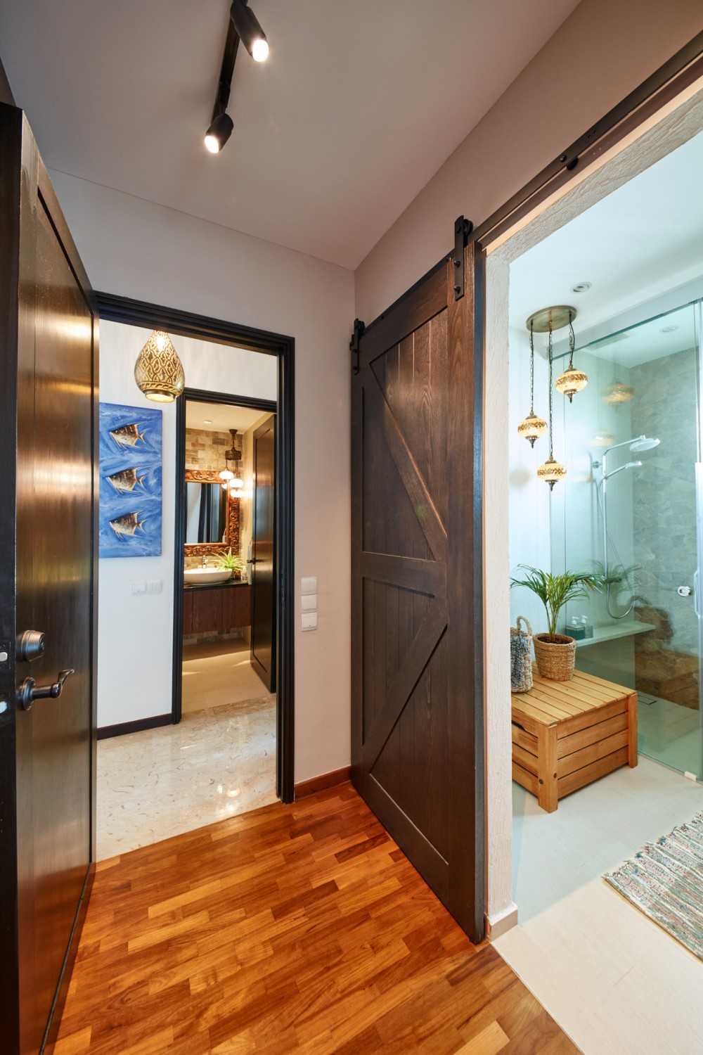 Country Hallway with Wood Flooring and Flooring