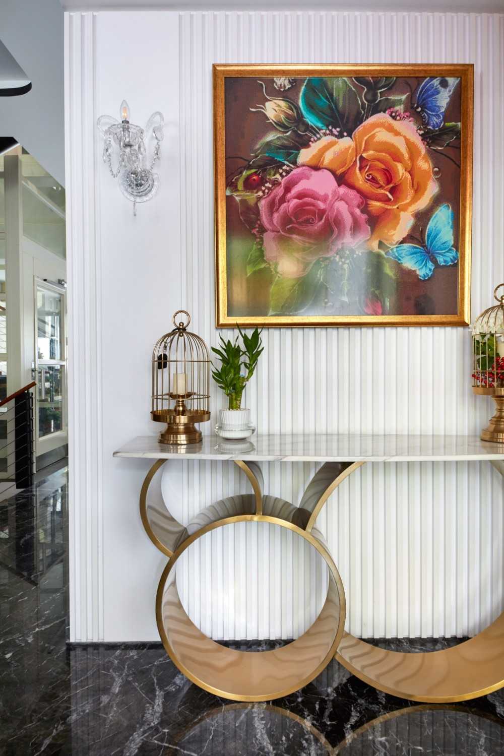 Modern Hallway with Marble Floor and Console Table