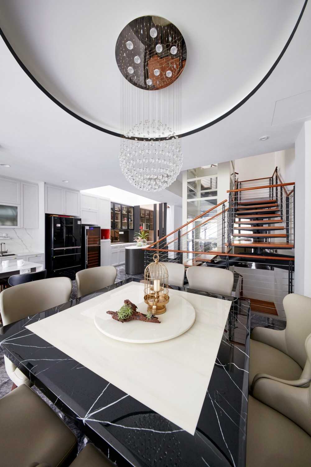 Modern Dining Room with Chandelier and Dining Table