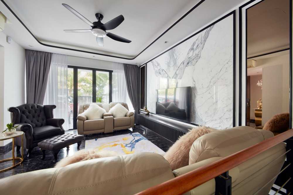 Modern Living Room with Feature Wall and Ceiling Fan