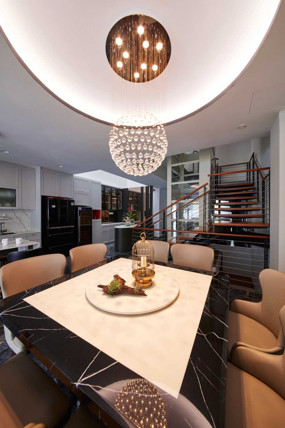 Modern Dining Room with Chandelier and Dining Table