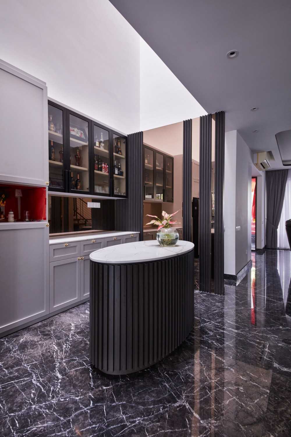 Modern Wine Cellar with Bar Counter and Storage Cabinets