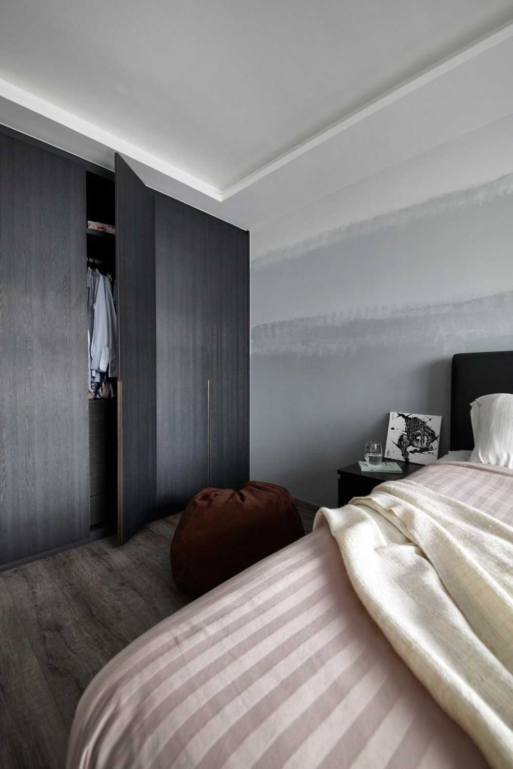 Modern Bedroom with Wardrobe and Bedside Table