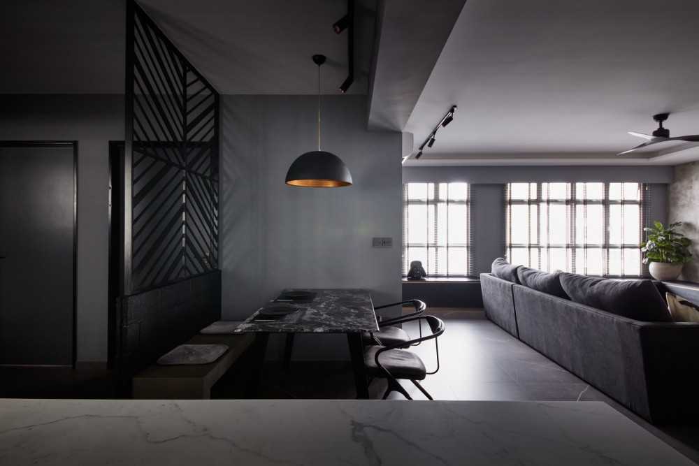 Modern Dining Room with Drop Light and Dining Table