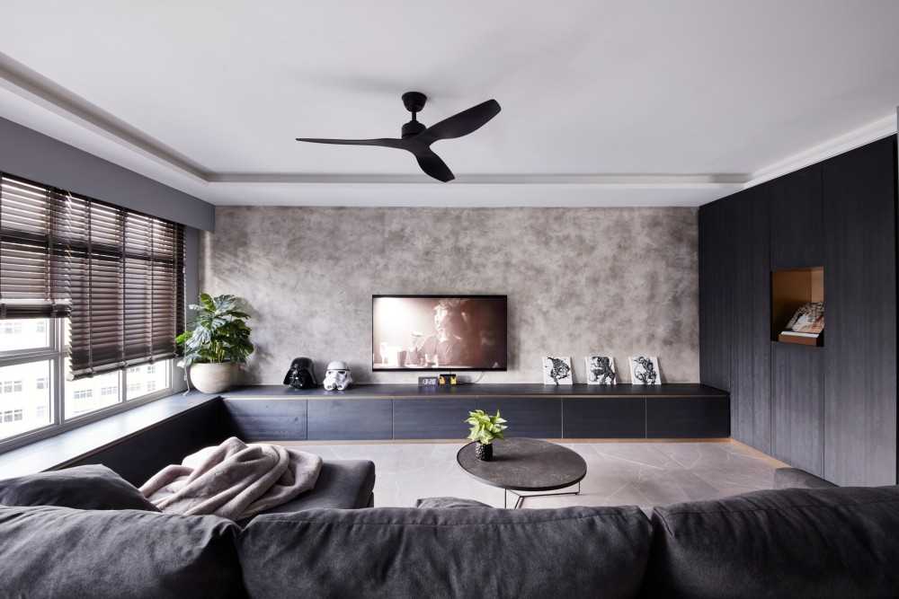 Modern Living Room with Feature Wall and Bay Window