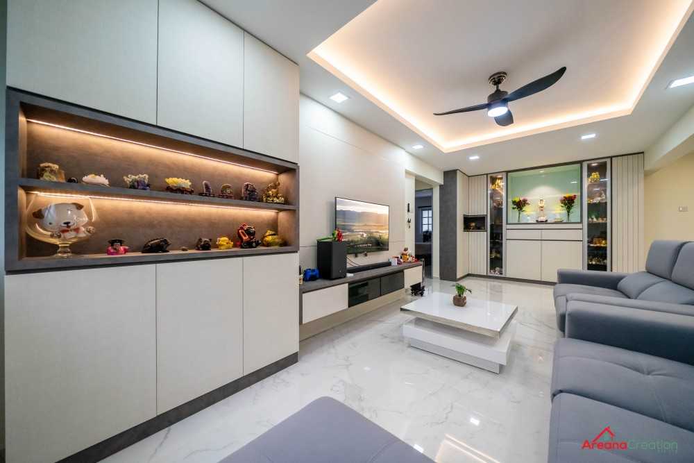 Contemporary Living Room with Marble Floor and TV Console