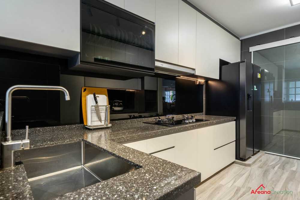 Contemporary Kitchen with Homogeneous Tiles and Kitchen Window