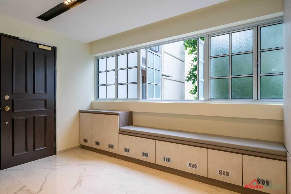 Contemporary Entryway with Seating Bench and Shoe Rack