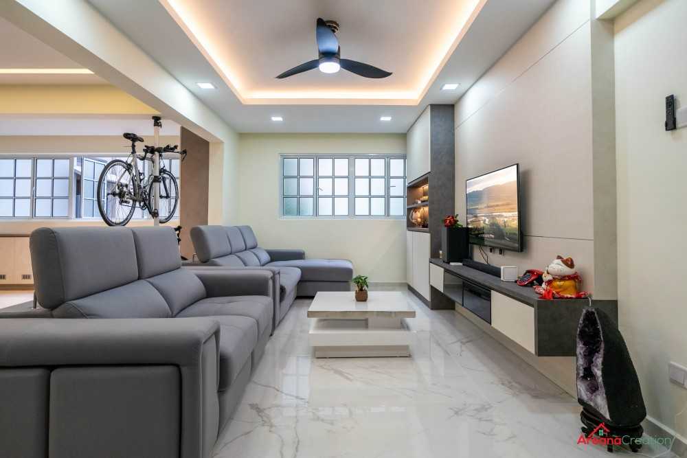 Contemporary Living Room with Marble Floor and Sofa