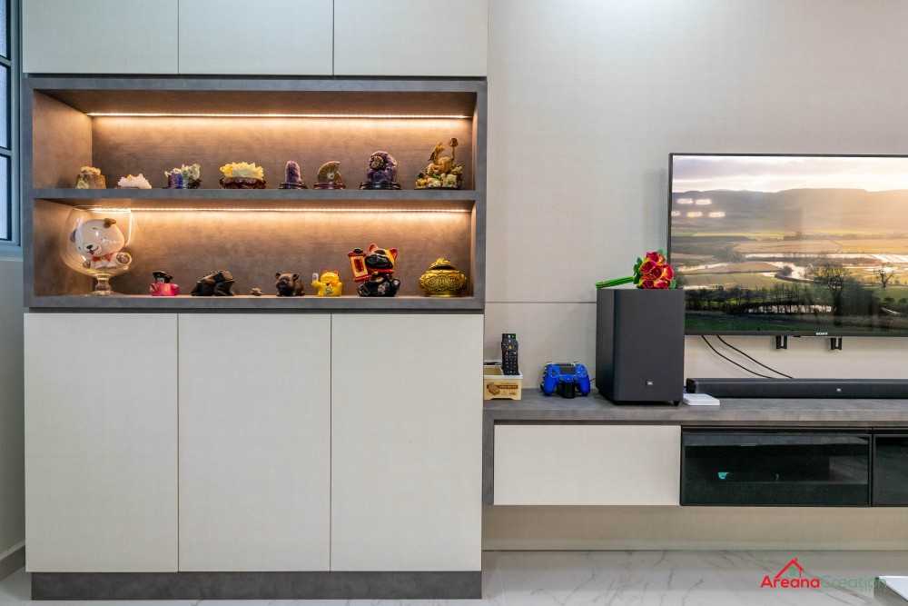 Contemporary Living Room with Homogeneous Tiles and Marble Floor