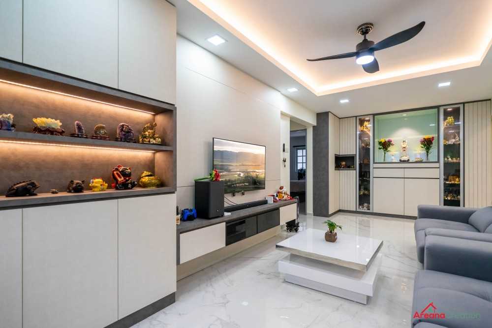 Contemporary Living Room with TV Console and Feature Wall