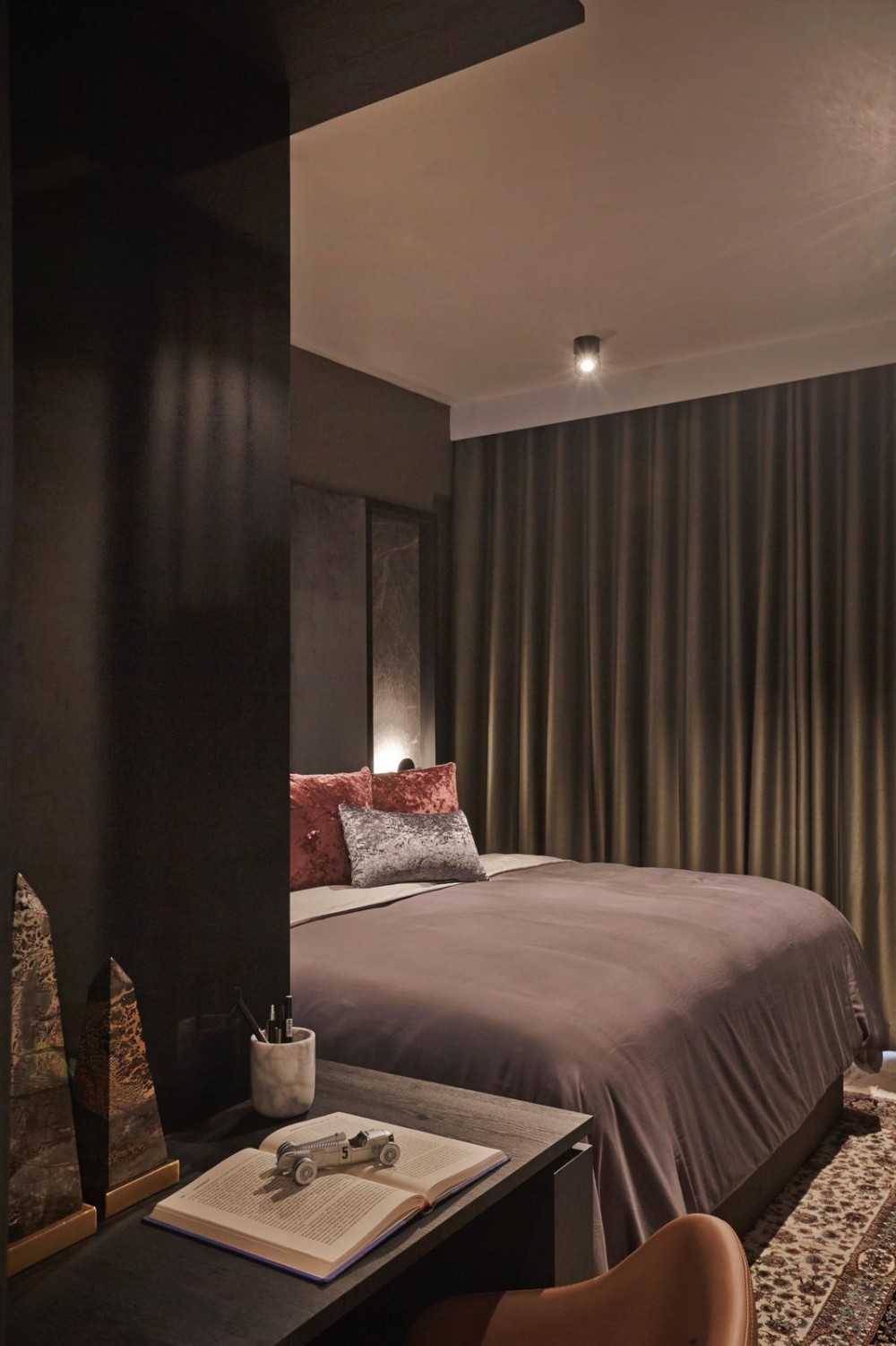 Contemporary Bedroom with Ceiling Light and Queen Bed