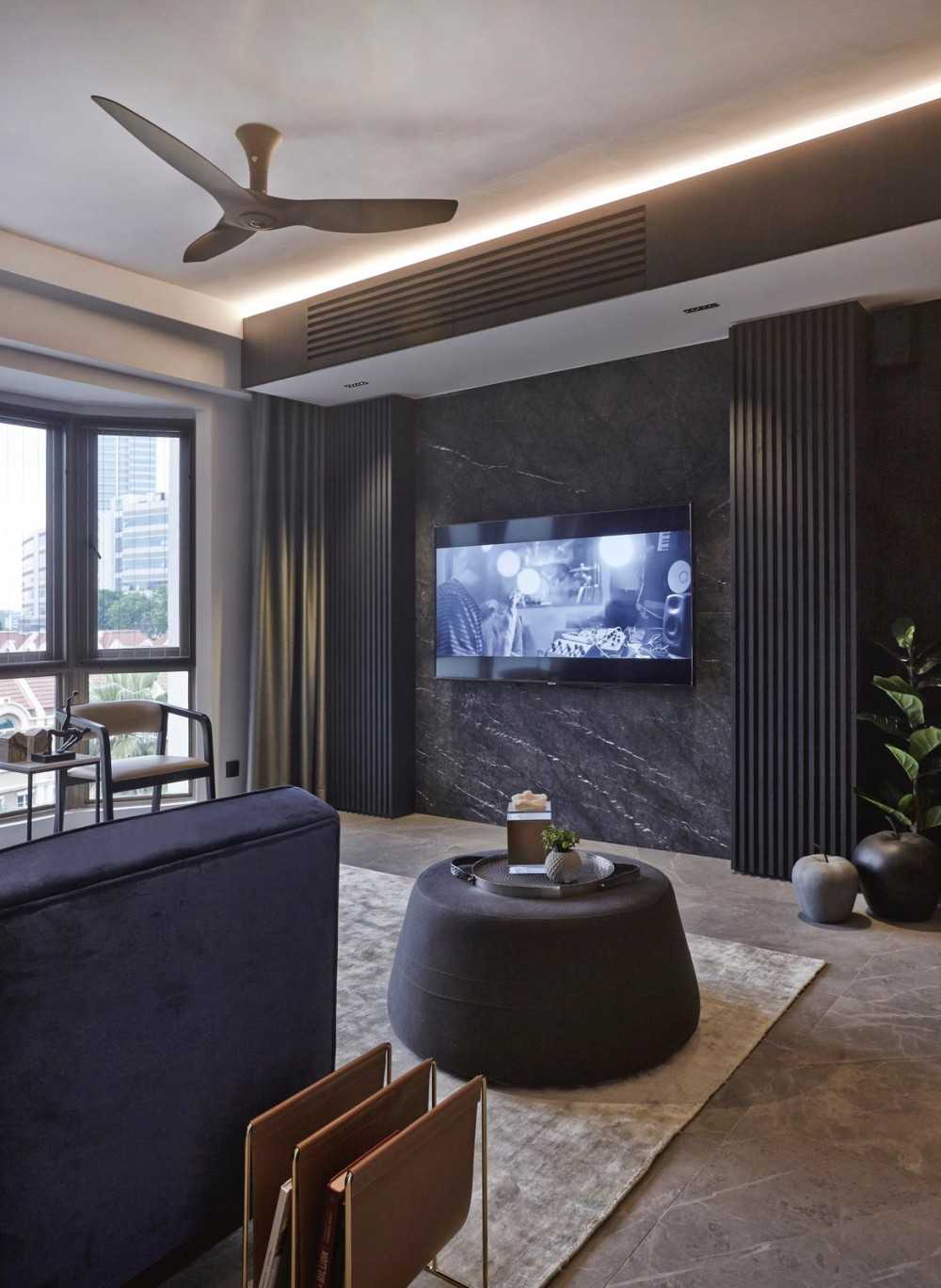 Contemporary Living Room with Feature Wall and TV