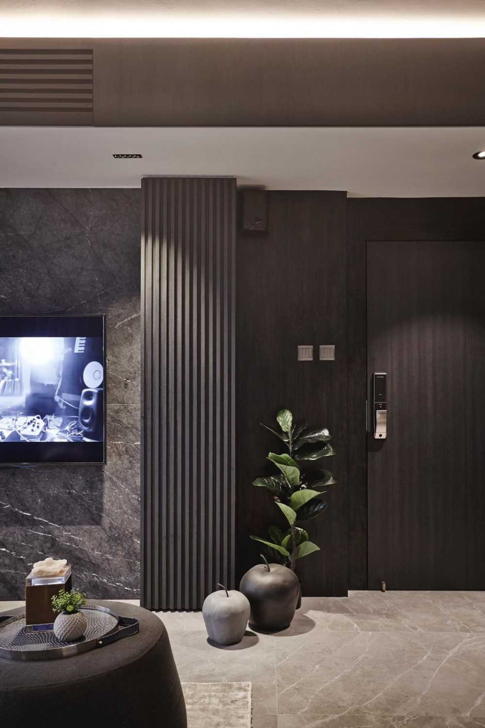 Contemporary Living Room with Feature Wall and Carpet