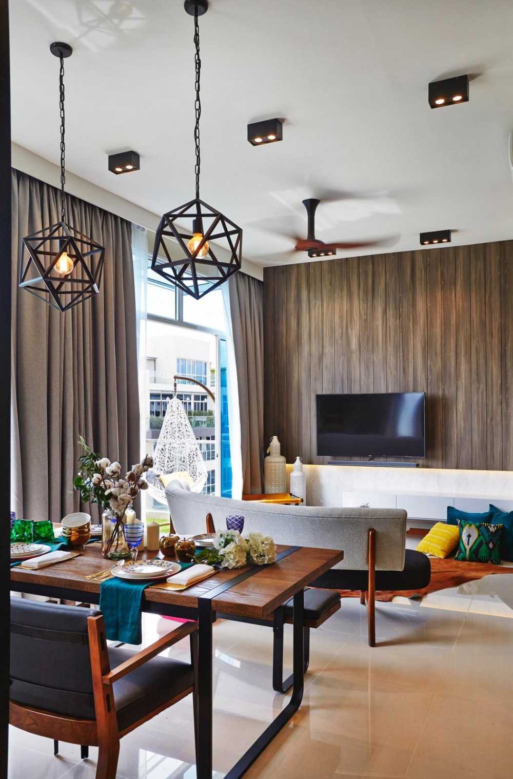 Industrial Living Room with Marble Floor and TV Console