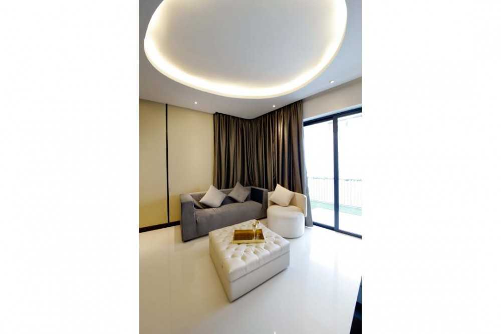 Contemporary Living Room with Cove Lighting and Curtain