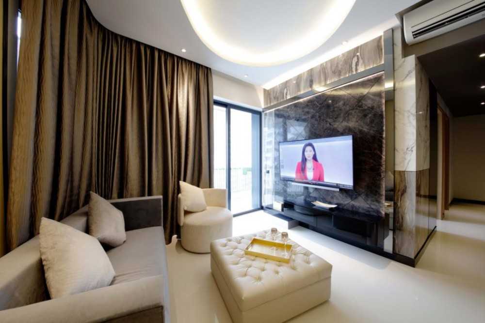 Contemporary Living Room with TV Console and Feature Wall