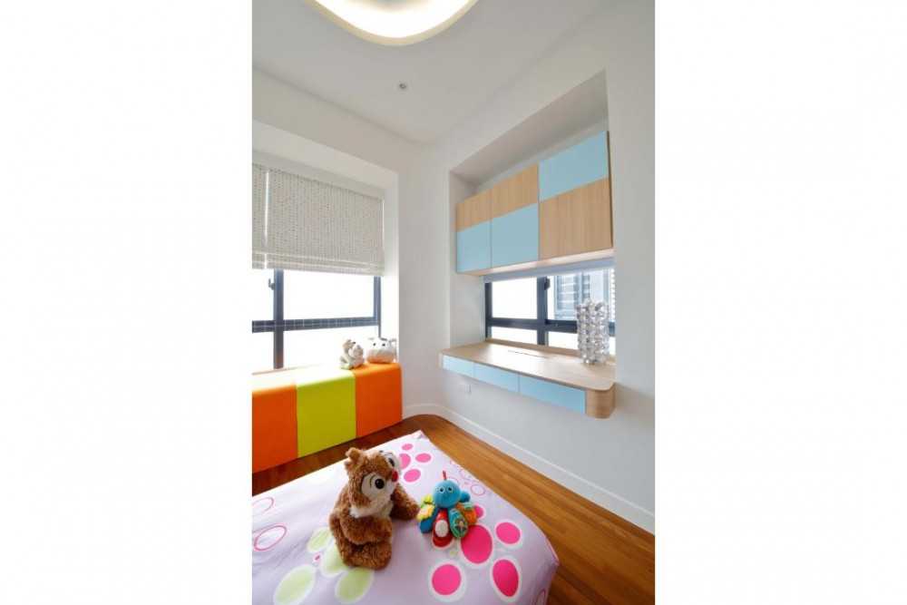 Contemporary Kids Room with Bay Window and Console Table