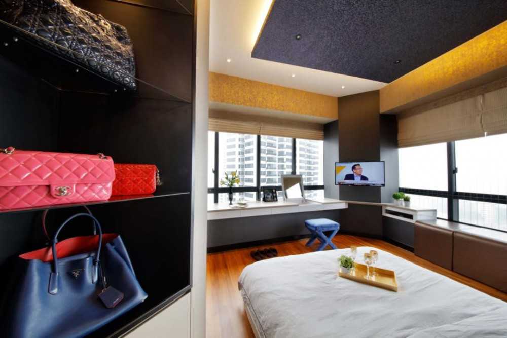 Contemporary Bedroom with Cove Lighting and Console Table