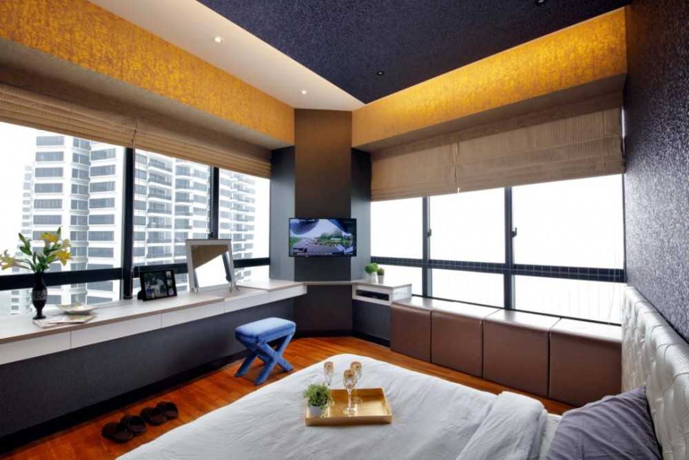 Contemporary Bedroom with Curtain and Console Table