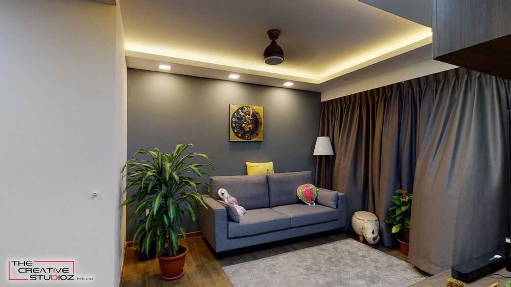 Scandinavian Living Room with Vinyl Flooring and Cove Lighting