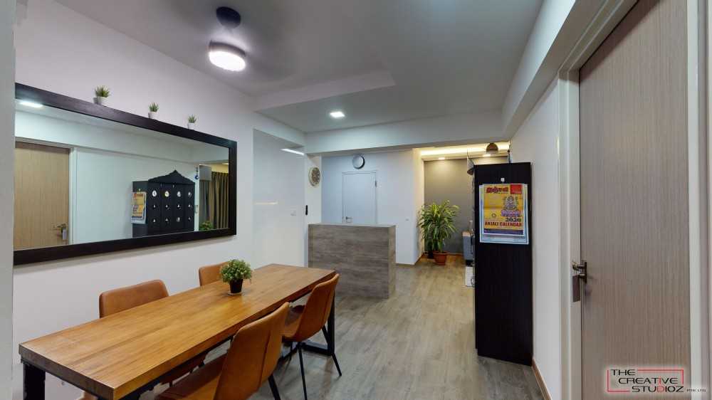 Scandinavian Dining Room with Drop Light and Cove Lighting