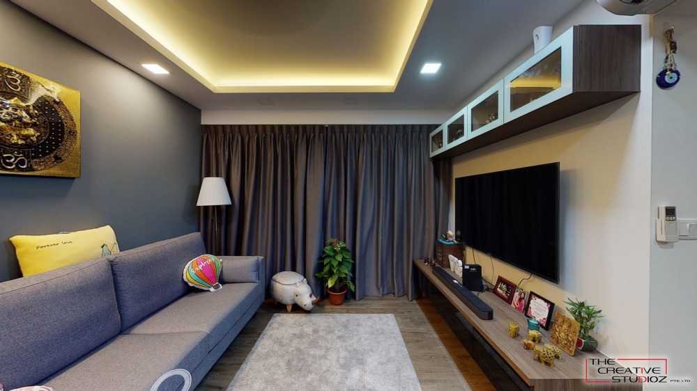 Scandinavian Living Room with Vinyl Flooring and TV Console