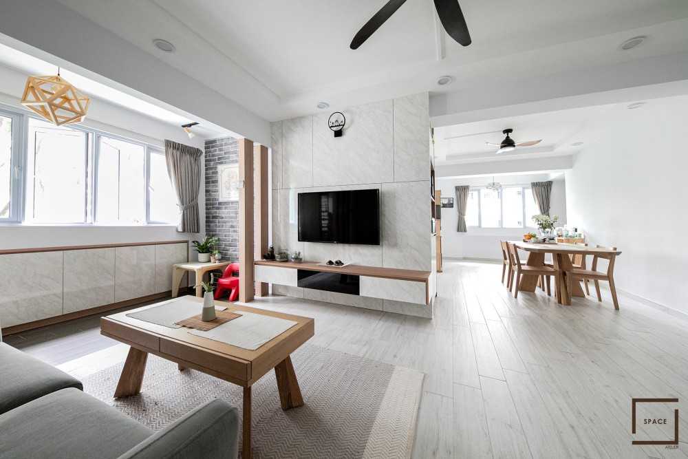 Contemporary Living Room with Vinyl Flooring and TV Console
