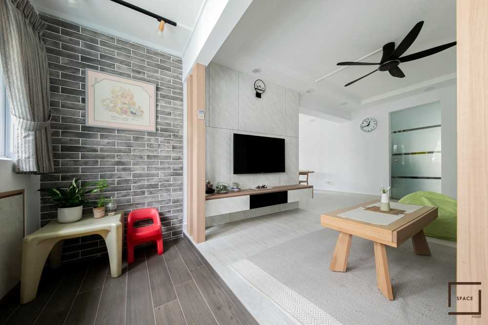 Contemporary Living Room with TV Console and Carpet