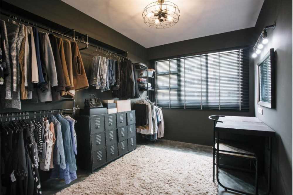 Industrial Walk-in Wardrobe with Desk and Coat Rack