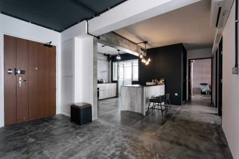 Industrial Entryway with Cement Floor and Stools
