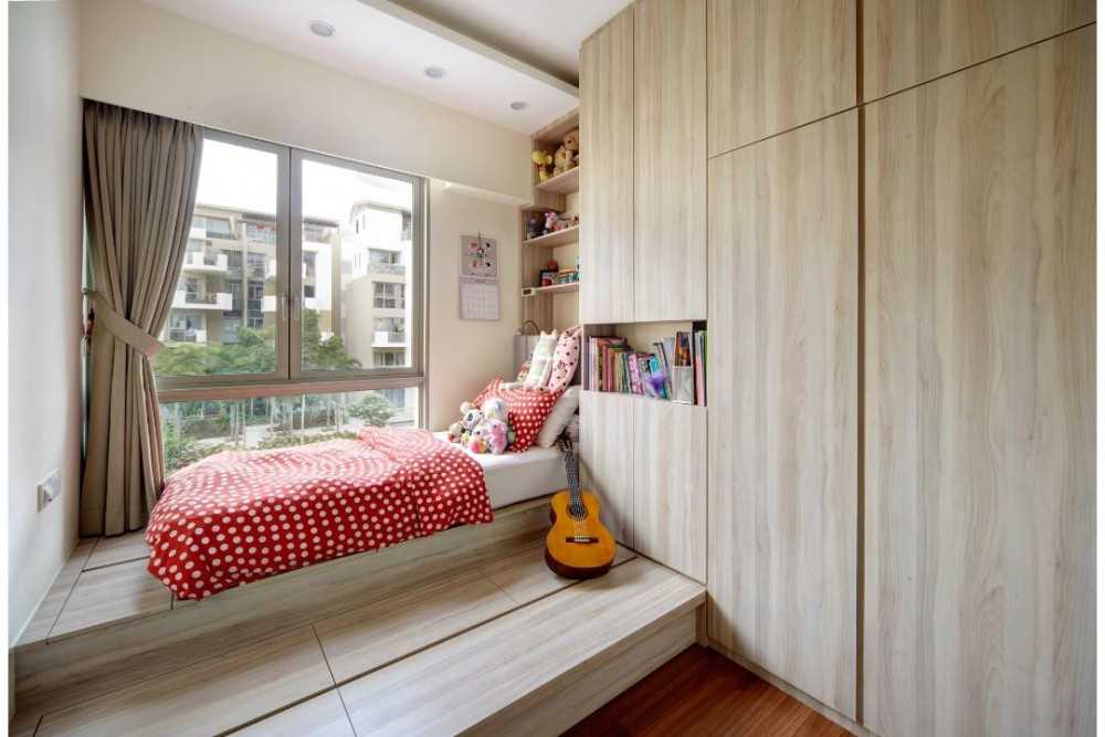 Eclectic Kids Room with Platform Bed and Storage Cabinets