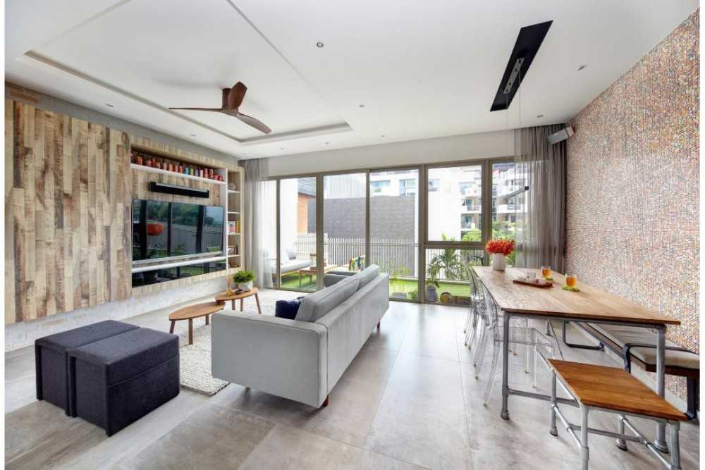 Eclectic Living Room with Feature Wall and Sofa