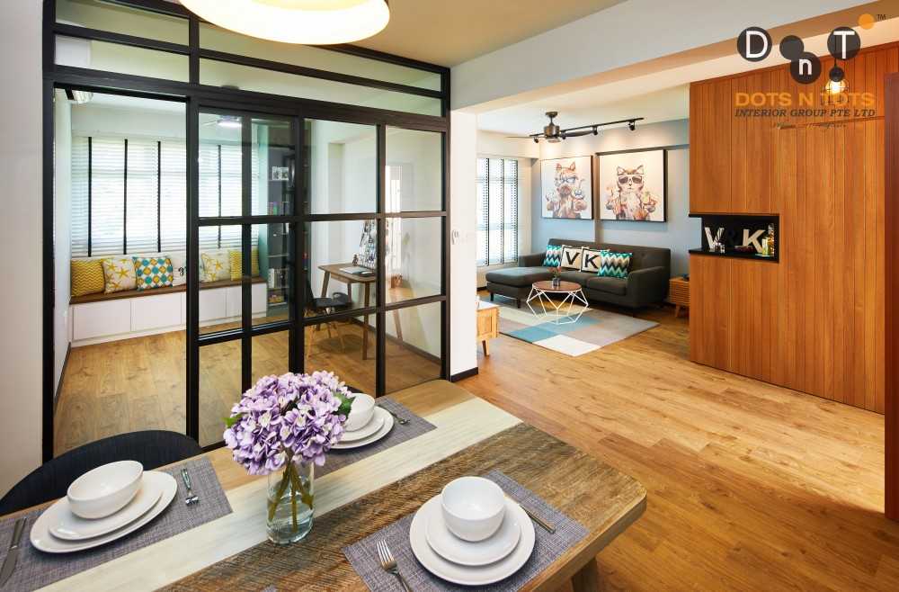 Modern Living Room with Feature Wall and Glass Door