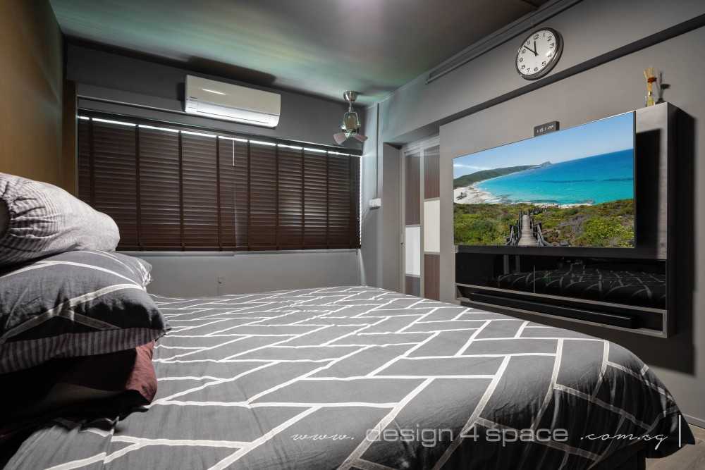 Contemporary Bedroom with Vinyl Flooring and Drop Light